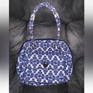 Vera Bradley Cobalt Tile Blue & White Satchel Handbag Purse Twist Lock EC